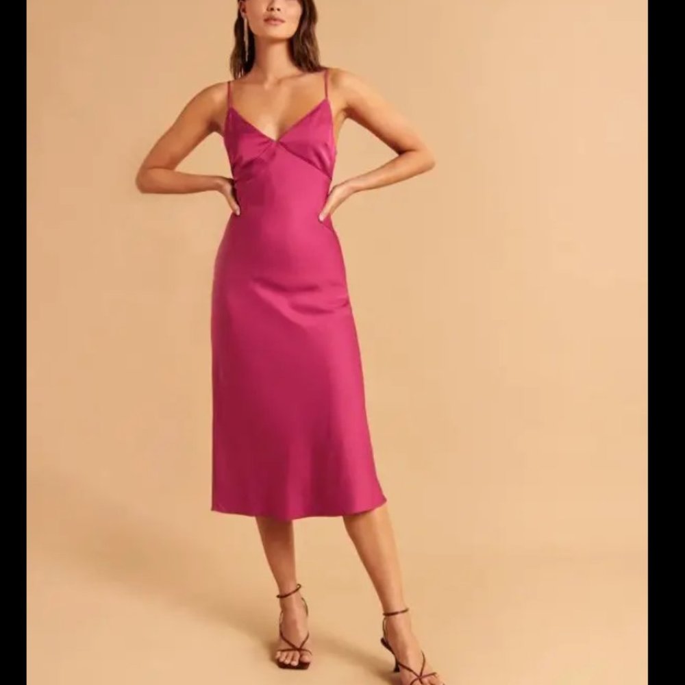 Abercrombie & Fitch Lace Up Back Slip Midi Dress